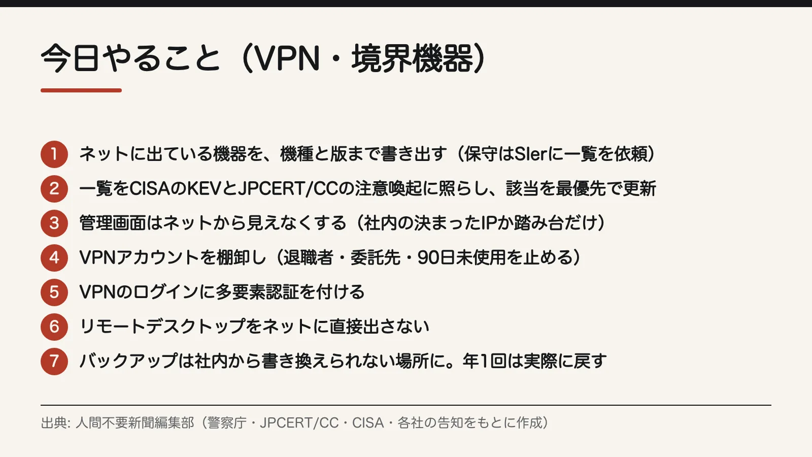 今日やること(VPN・境界機器)